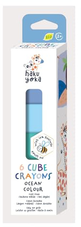 Haku Yoka 6303093 Würfel Wachsmalkreiden-Set, Ozean, 6 Wachsmalblöcke in blauen Farben, Wachsmalwürfel, leicht zu greifen, ohne Abfärben, Wachsmalstifte für Kleinkinder ab 2 Jahren
