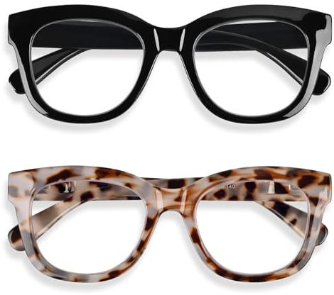 Areyeth 2er-Pack Lesebrille Damen Herren, Lesebrille Mit Blaulichtfilter Übergroße Rund Mode Brillen(schwarz+graue Schildkröte 1.0X)