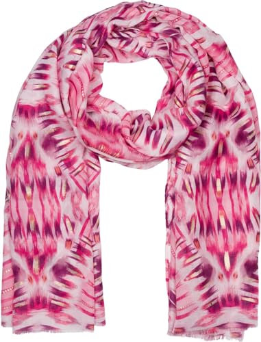 styleBREAKER Damen Schal Batik Shibori Muster mit Metallic Streifen, Leichtes Ethno Tuch mit kurzen Fransen 01016228, Farbe:Koralle-Pink