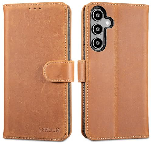 LENSUN Echtleder Hülle für Samsung Galaxy A55, Handyhülle [Echtes Leder][Kartenfach][RFID Schutz] Handytasche Flip Lederhülle für Samsung Galaxy A55 5G - Vintage Braun
