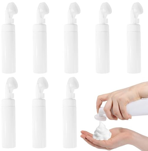 GLOBLELAND 8 Flacon Pompe à Mousse de 200 ML avec Brosse en Silicone Distributeur de Pompe à Mousse Vide Nettoyant pour Le Visage Bouteille Moussante pour Savon pour Les Mains Nettoyant Shampoing