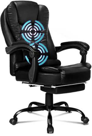 ALFORDSON Chair Bürostuhl, Computer-Schreibtischstuhl, Gaming-Drehstuhl für Computer-Arbeitstisch, ergonomisches Hochlehnerkissen, Lordosenstütze mit Rollen, Leder, Schwarz