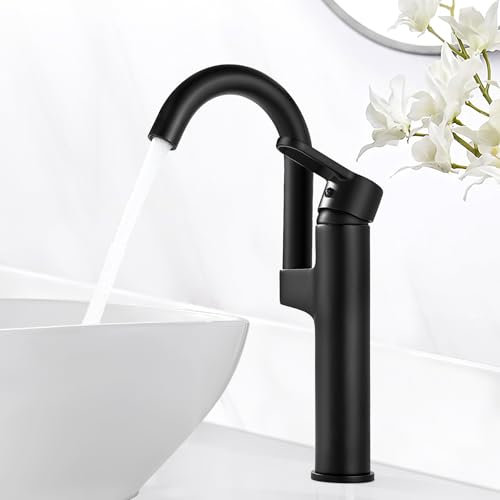 Jacurley Waschtischarmatur Hoch Matt Schwarz, Wasserhahn Bad 360° Schwenkbar Mischbatterie für Waschbecken, Hotel Waschtisch Armatur, Einhebelmischer Wasserhahn Badezimmer/Küche