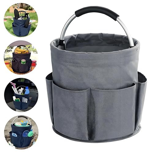 Kiswleon 17L Cleaning Caddy With Handle, Cleaning Basket Organiser, Foldable Cleaning Caddy for Space Saving, Cleaning Bucket Organiser for Cleaning Products Organiser,Easy to Clean (Grey)