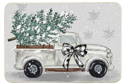 Artoid Mode Baum Schnee Lastwagen Weihnachten Fußmatte, Schneeflocken Xmas rutschfest Schmutzfangmatte Eingangsbereich Für Innen Außen Dekor 40x60 cm