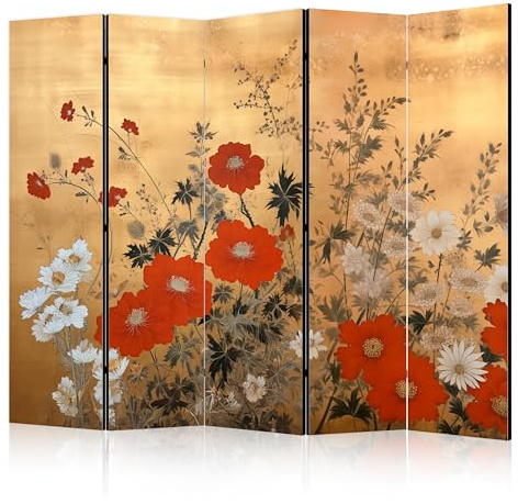 murando - Paravent Raumteiler Vintage, 225x172 cm, 5-teilig, Wohnzimmer | Mobiler Sichtschutz, sofort einsatzbereit, Holzrahmen, ideal fürs Wohnzimmer oder Büro, geruchsneutral, lichtbeständig