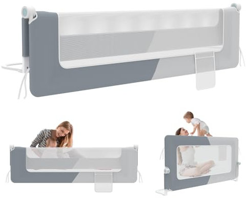 LZQ Zanzariera per letto per bambini, pieghevole, protezione contro le cadute, protezione dal letto, per bambini, protezione contro le cadute (grigio scuro + grigio chiaro, 180 cm)