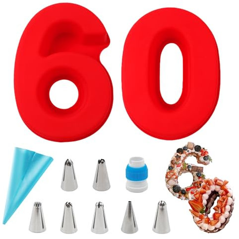 Wondora Stampo Torta Numero 60, Grande Stampo Digitale per Torte in Silicone, Stampo per 3D Torta, Stampo Numeri per Torte, Tortiera Silicone per Compleanni, per Compleanni, Matrimoni e Anniversari