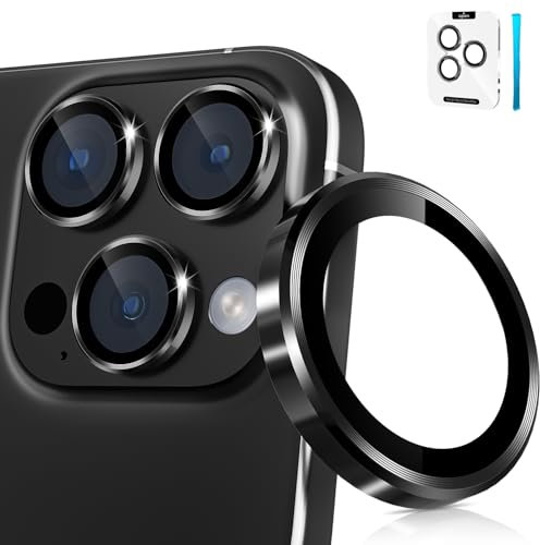 imluckies Protector de Lente de Cámara para iPhone 16 Pro - iPhone 16 Pro Max, AR+AF Cristal Templado, Metal Ultrarresistente 9H Anti-Rayaduras, Accesorios de Cámara HD, Apto para Fundas - Negro