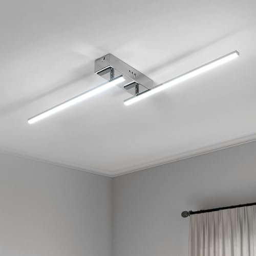 Dorlink Deckenlampe LED Modern, Drehbar Deckenlampe Schlafzimmer 15W 1350LM, Lampe Wohnzimmer 6500K, Wellen Esstischlampe, 2 Lichter Flurlampe Decke, Silber LED Deckenleuchte für Küche, 83CM