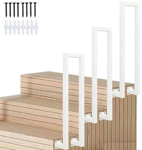 Ringhiera per scale a forma di U, colore nero, corrimano per scale esterne, corrimano esterno, ringhiera per scale, in ferro battuto, ringhiera per scale, montaggio laterale (Bianco B, 100 cm)