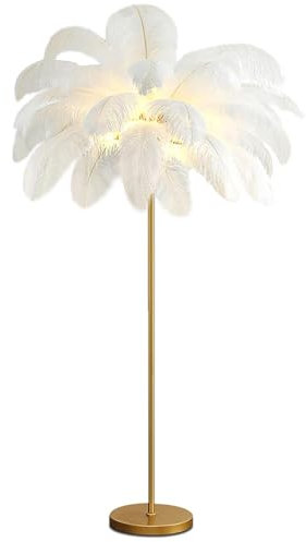 ANram Lampadaire à intensité Variable, 6 Ampoules LED incluses, Lampe d'arbre sur Pied de Ferme avec élégantes Plumes d'autruche, Lampes Hautes pour Salon, Chambre à Coucher, Bureau, Salle à Manger