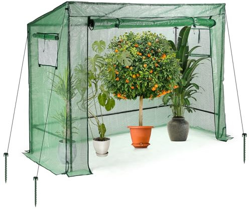 Taylor & Brown Walk-in Greenhouse 200x78x130/150cm with Roll-up Doors & 2 Windows, Metal Frame Garden Structure, 4 Ground Pegs, Weatherproof Green