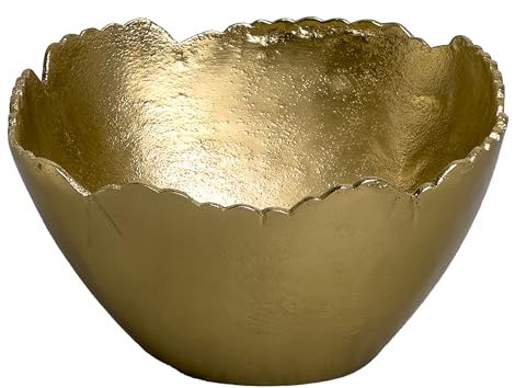 IHI EST. 1986 Free-Form unregelmäßiger gewellter Rand – 19,1 x 10,2 cm, strukturiertes goldfarbenes Aluminium, runde dekorative Servierschale