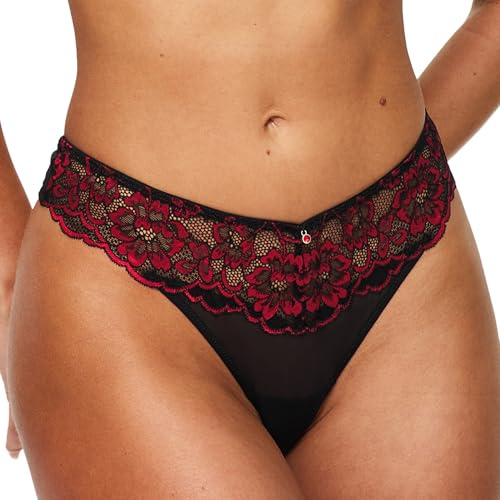 Ann Summers Sexy Lace Thong Low-Rise Womens Underwear with Mesh Back, Delicate Floral Lace & Centre Charm, Cotton Gusset – Stylish and Comfortable G String for Minimal Lines