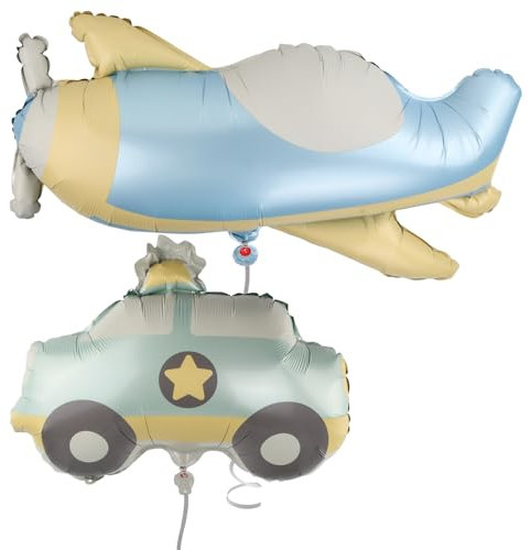 Dewocke Luftballons Set 2 Stück, Flugzeug Und Auto Ballons Große Schöne Karikatur Dekor, Wiederverwendbare Folienballons, Perfekt Für Kindergeburtstag Und Geburtstag Party Dekoration