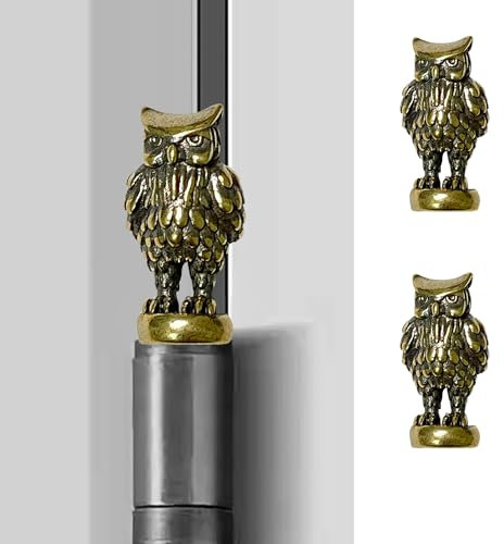 Waveaura Mini Brass Door Hinge Heads Decorative Topper Magnetic Vintage Animal Theme Little Hinge Pin Head Cute Ornament Small Home Decoration Hinge Caps (Mini Brass Owl - 2 pcs)