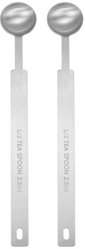 sourcing map 2pcs Single Measuring Spoon 1/2tsp (1/6tbsp, 2.5ml) Teaspoon/Tablespoon 430 Stainless Steel Single Tiny Square Bowl Measuring Spoon Long Handle Measure Scoop