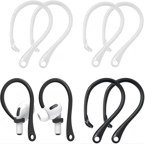 Heanvmyss Ear Hooks for Earphones,4 Pairs Anti-Lost Earphone Hooks,Earbuds Accessories Anti-Slip,Wireless Earphones Holder,Bluetooth Headset Hook for Running,Sports(Black,White)