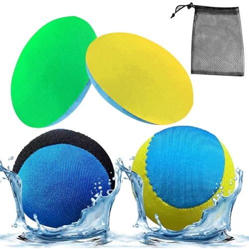 BEZHGOC Water Bouncing Ball, 4Pcs Water Skipping Balls Games Fun Swimming Pool Toys Beach Ball with Mesh Bag for Kids & Adults Summer Holiday Essentials