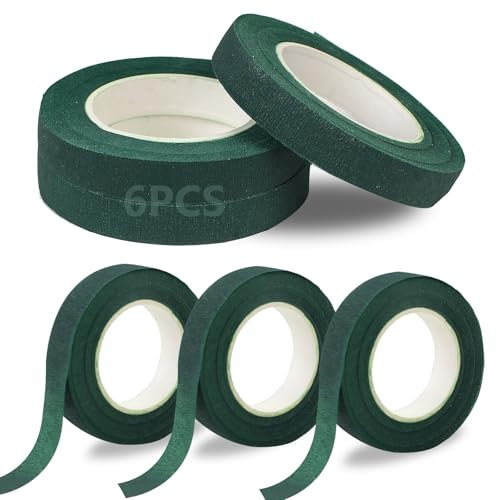 HXSEMAYIG 6 Roll Floral Tape 1/2inch Flower Tape Dark Green, Floral Tapes for Bouquet Stem Wrapping and Floral Crafts, Wedding Bouquet