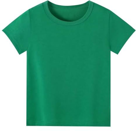 T-shirt d'été pour enfants garçon fille - En coton - Manches courtes - Col rond - Décontracté - Sportif - Mode - Uni - T-shirt - Confortable - Lâche - Vêtements pour enfants - 1-9 ans', vert, 4-5 ans
