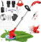 Desbrozadora bateria 12V Desbrozadora Eléctrica con 2 Baterías y 3 Tipos de Cuchillas, Corta Bordes Jardin bateria Cortacesped Manual Cortabordes para Exterior Potente InaláMbrica para CéSpedes/Jardi