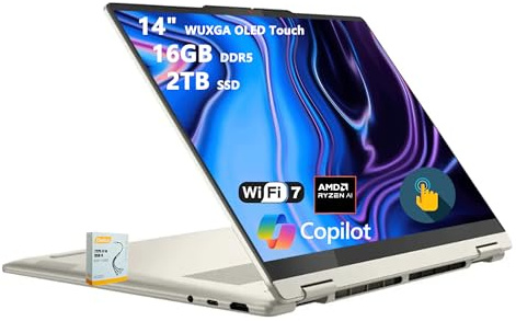 Lenovo Yoga 7 Ordinateur portable 2 en 1 Copilot+ AI PC | WUXGA OLED Touch (100 % DCI-P3) | AMD Ryzen AI 5 340 (jusqu'à 50 Tops) | 16 Go DDR5 2 To SSD | pour Creator Business Professional Win11 avec