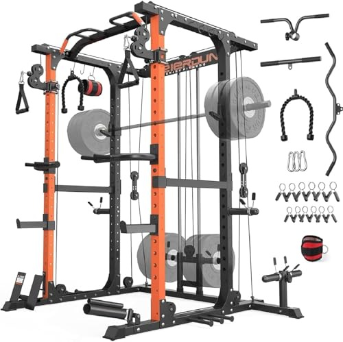FEIERDUN FLA01 Power Cage Multifunktionsständer mit Kabelübergangssystem 907kg Kapazität mit LAT Pulldown 10-in-1 Home Gym
