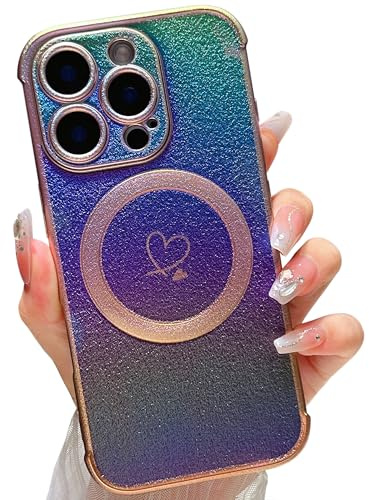 ZTOFERA Magnetic Heart Case for iPhone 16 Pro, Colorful | 6.3-Inch, [Compatible with MagSafe], Cute Love Heart Pattern, Flexible Soft Silicone, Protective Shockproof Bumper Cover