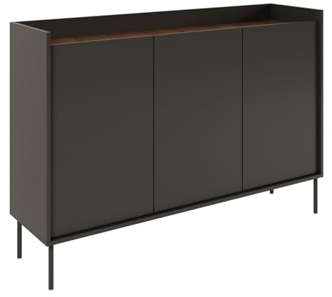 Selsey Kommode 140 cm Moderne Schwarz/Lindberg-Eiche Sideboard - Matte Oberfläche, 3 Türen, Viel Stauraum Robuste Spanplatte mit ABS-Kanten Schlafzimmer/Flur Hergestellt in Polen