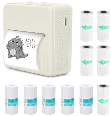 Bisofice Mini Drucker, Mini Fotodrucker für Smartphone mit 11 Rollen Druckerpapier, Bluetooth Sticker Drucker Thermodrucker Etikettendrucker für Notizen, DIY,Journal,Etiketten