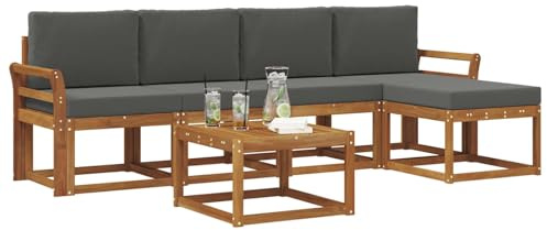 vidaXL Outdoor-Sofagarnitur mit Kissen 6 pcs Natur und Anthrazit, Gartenlounge-Set, Moderne Akazien-Couch, strapazierfähiges Outdoor-Sofa, stylische Terrassenmöbel