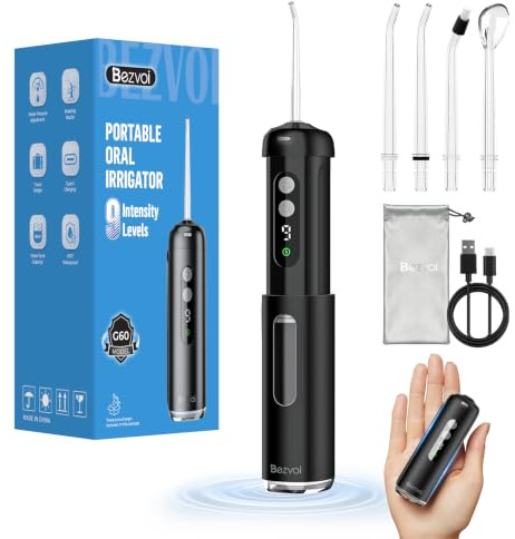 Bezvoi Mini idropulsore orale, portatile e compatto, 9 modalità, serbatoio dell'acqua rimovibile, facile da pulire, impermeabile IPX7, elettrico, ideale per apparecchi dentali e cura delle gengive