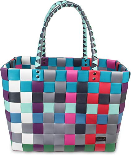 normani® Einkaufstasche Shopper geflochten aus Kunststoff - robuster Strandkorb Vintage Style 38cm x 25cm x 28cm Farbe Classic/River