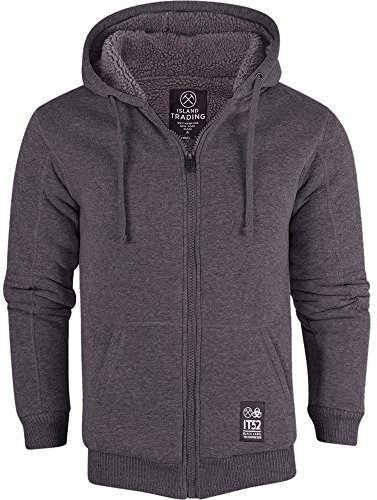 Island Trading Mens Cotton Padded Borg Fleece Sherpa Lined Full Zip Up Hoodie Sweatshirt Jacket Medium Charcoal