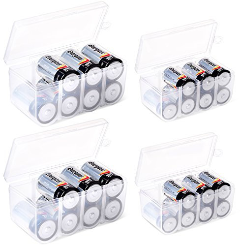GlossyEnd Set of 4 - Two C and Two D Battery Storage Box, Battery Storage Case, Battery Holder Clear