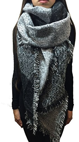 Worldclassca XXL DAMEN WINTER SCHAL 190x75 DICK STRICKSCHAL KARO HALSTUCH SCARF PONCHO CAPE WARM NEU WINTERSCHAL HERBSTSCHAL DECKENSCHAL WEICH (Schwarz-Grau Karo M7)