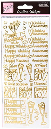 Anitas Outline Stickers, Wedding Anniversary, Gold on White, For Scrapbooking, Card Making, Kids Play, Homework, Art, Craft, Embelish, Decorative, Paper, Card, Glass, Metal, Plastic, Foam
