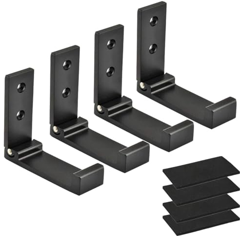 Latomex Folding Coat Hooks, Black Foldable Wall Hooks for Hanging, 4 PCS