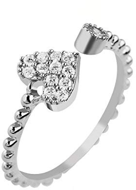 Paula & Fritz® Verstellbarer Damenring Zehen-Ring Motiv Herz Strass Clear Verlobungs-Ring Freundschaftsring Herrenring Partnerring Edelstahl Chirurgenstahl 316L R-A036_ST