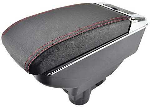 Dual-Layer Black Leather Arm Rest For Corsa D 2006-2014 Centre Console Storage Box Armrest