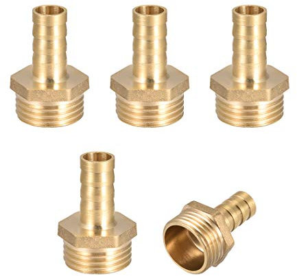 sourcing map 5 Stück Schlauchtülle Messing Schlauchnippel Schlauchanschluss Schlauchverbinder Stecker Adapter Schlauchadapter 10 mm Widerhaken x G1/2-Rohradapter