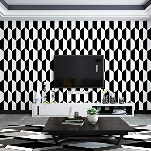 Papier Peint Noir Et Blanc De Papier Peint De Pvc De Repas De Chambre De Salon De Géométrie De Géométrie 9.5M * 0.53M
