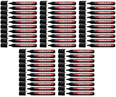 Edding 4-300001 300 Industry Permanent Marker - Rundspitze - Beschriftung von Karton, Metall, Gummi und Glas, schwarz (1,5-3 mm, 50er Pack)