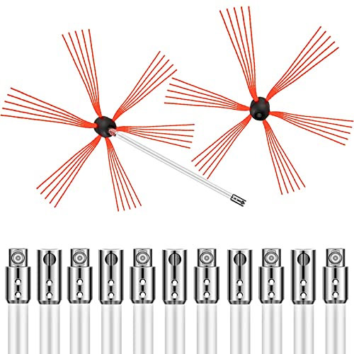 VEVOR Brosse de Cheminée de 12 Mètres Kit de Ramonage avec Une tête de Bross Supplémentaire en Nylon pour Poêle à Pellet pour Nettoyer Cheminées en Métal ou en Brique Blanc