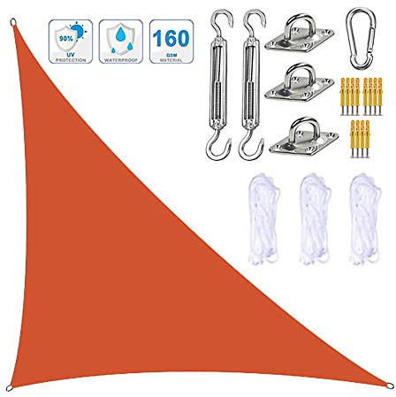 DDLL Garden Sail Canopy, Triangle Sun Sail Shade with Fixing Kit, 3 Ropes, Waterproof, UV Block, Right Angle Garden Shade Sails Sunshade Awnings for Outdoor Patios,orange,3m x 3m x 4.3m