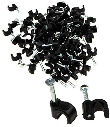 Round Black 4mm Cable Clips Secure Fastenings Cables [100 Pack]