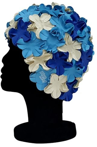 Blue Reef Isla Floral - Cuffia da nuoto da donna classica retrò con petali di fiori 3D, 3 colori, elegante, vintage, taglia unica per adulti (blu/azzurro/bianco sporco)