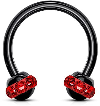 Treuheld® Schwarzes Hufeisen Piercing mit Kristall-Kugeln | 5 Farben [05.] - rot